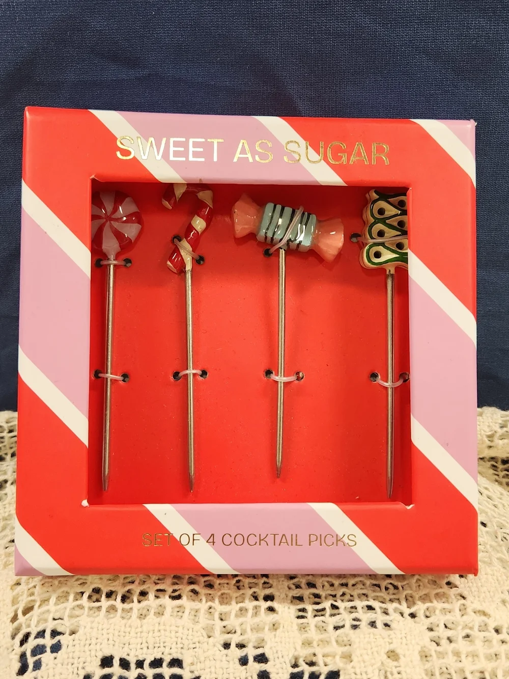 Anthropologie Candy-Themed Pink and Red Cocktail Picks - Set of 4